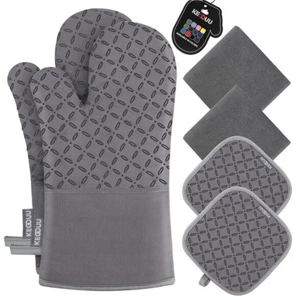Oven Mitts and Pot Holders Set 6pcs Heat Resistant Non-Slip Silicone Gloves - Picture 1 of 7